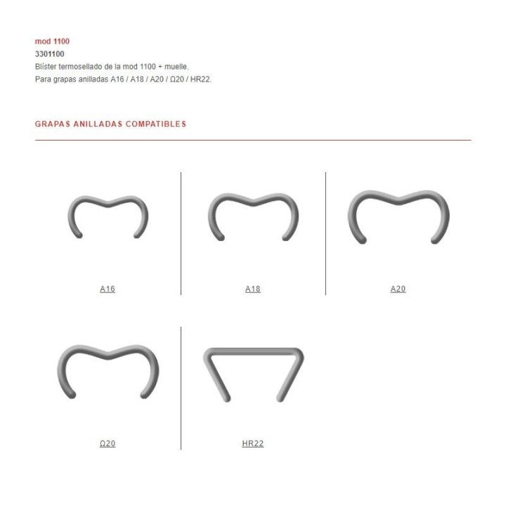 Grapadora cercados mod 1100 A16 / A18 / A20 / Ω20 / HR22.