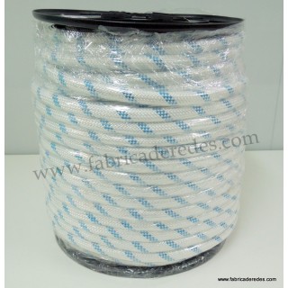 Cabo nylon trenzado 16mm x 100mts blanco pintas azules
