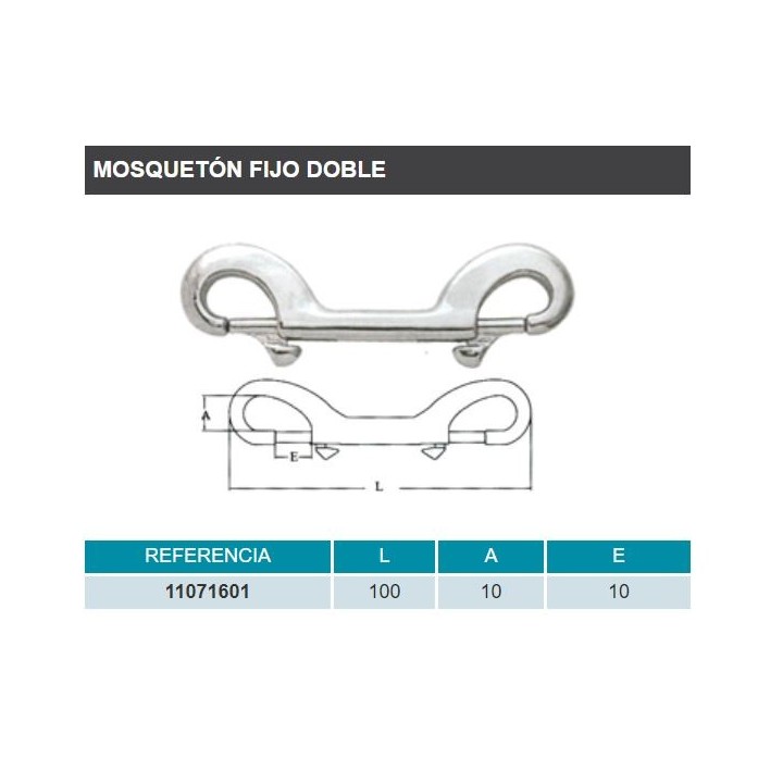Mosquetón doble fijo inoxidable 316