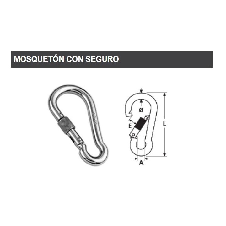 Mosquetón con seguro inox 316