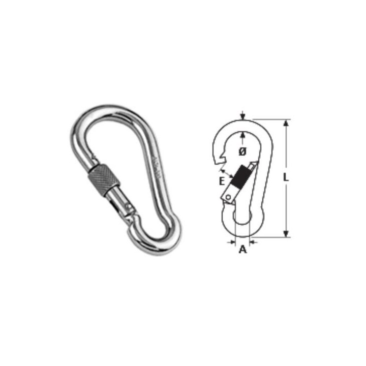 Mosquetón con seguro inox 316