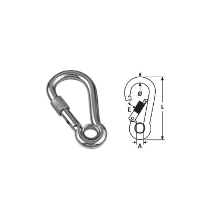 Mosquetón con seguro y ojo inox 316