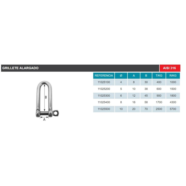 GRILLETE ALARGADO INOX AISI 316