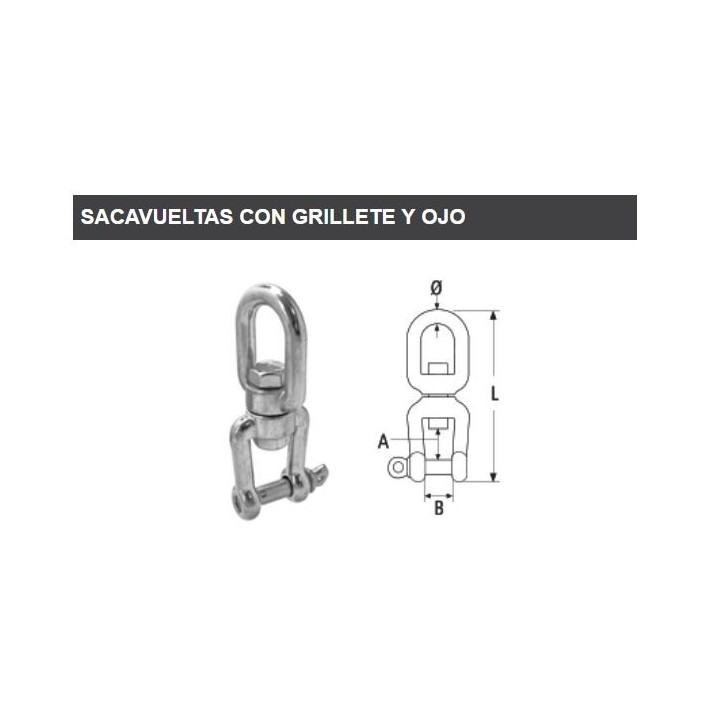 Sacavueltas con grillete y ojo inox AISI 316