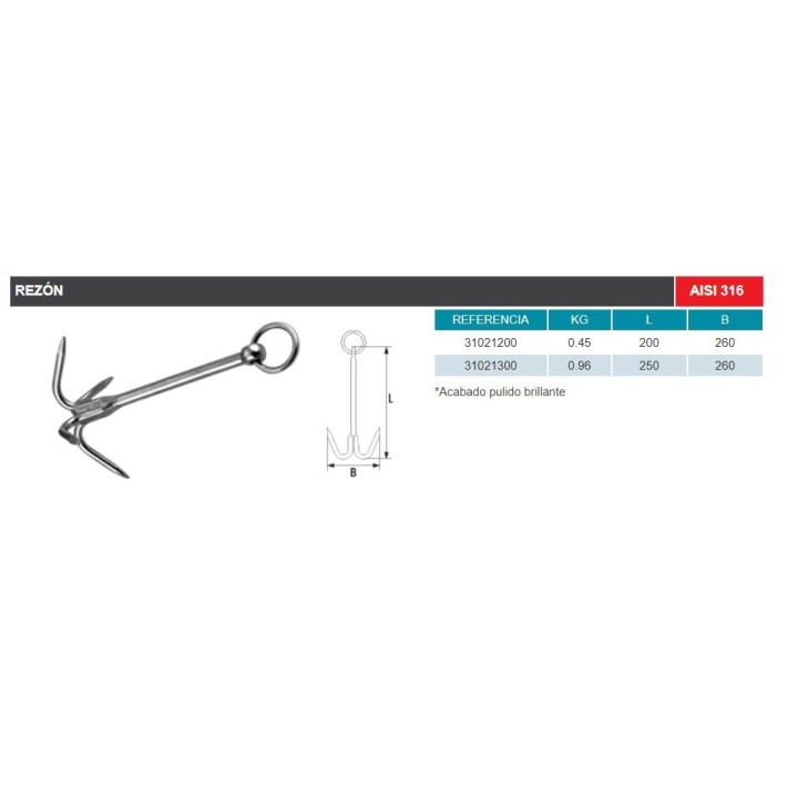 Rezón inoxidable AISI 316