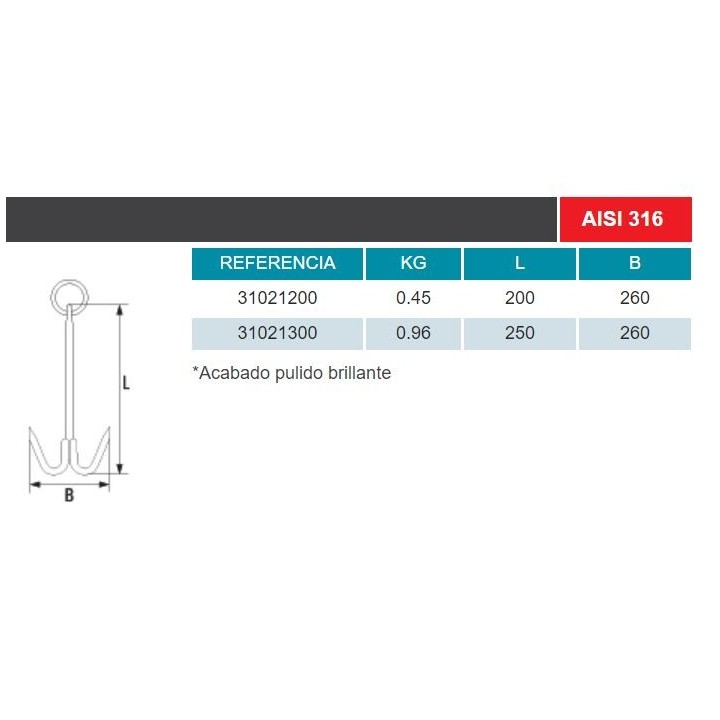 Rezón inoxidable AISI 316