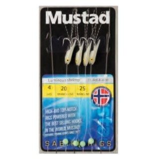 MUSTAD SABIKI LUMINOUS SHRIMP hooks Nº4 and Nº6 (4 hooks)
