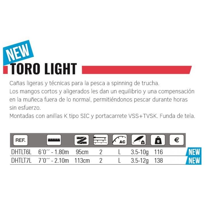 Caña HART TORO LIGHT 1.80mts y 2.10mts