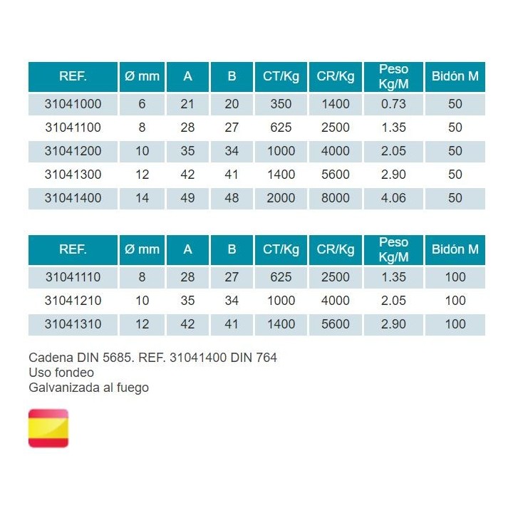 CADENA DE FONDEO GALVANIZADA