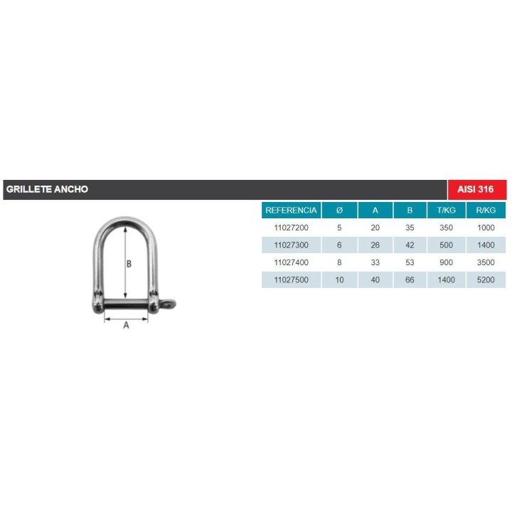 Grillete ancho inox 316