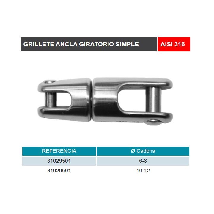 Grillete ancla giratorio inox 316 aisi