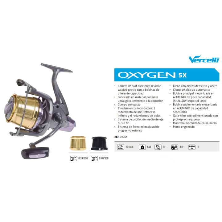 Mulinello surfcasting QVOSX VERCELLI OXYGEN SX - 7 + 1bb