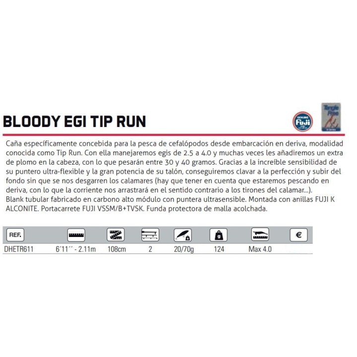 Canne à oeufs Hart DHETR611 BLOODY EGI TIP RUN 2,11 mètres de 2 tronçons