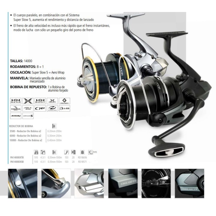 Carrete de surfcasting Shimano Power aero XTB y XSB 14000