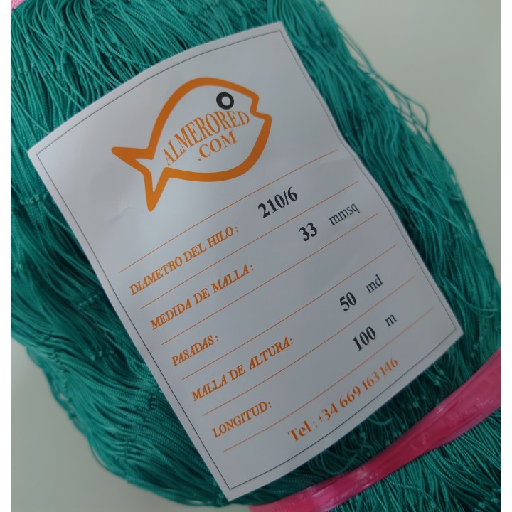 Rede 210/6 x 33mm x50 malhas x 100mts Verde