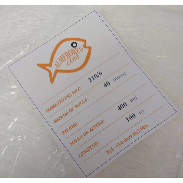 Filet 210/6 x 40mm x 400 mailles x 100mts Blanc