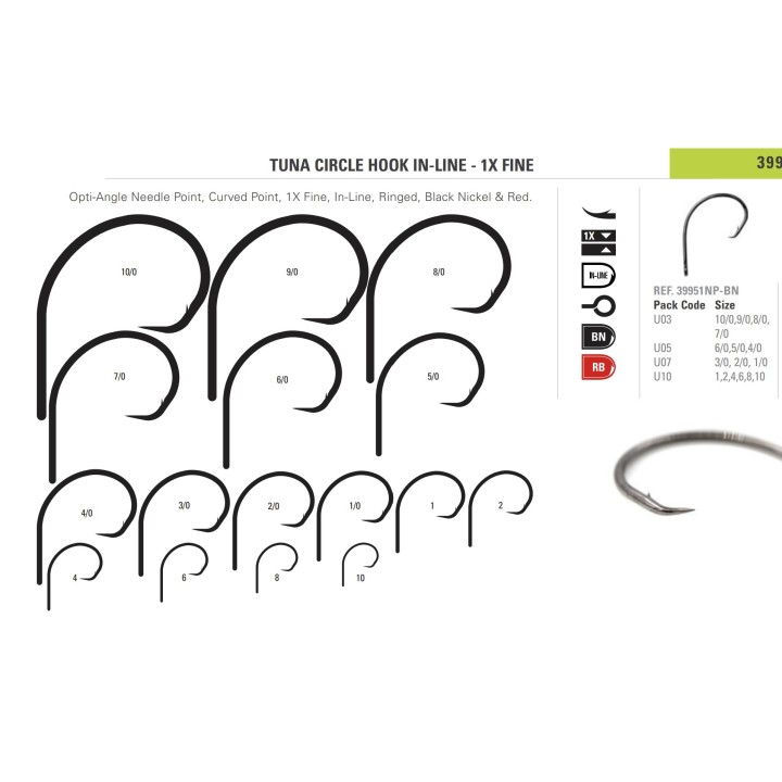 TUNA CIRCLE HOOK IN-LINE - 1X FINE MUSTAD