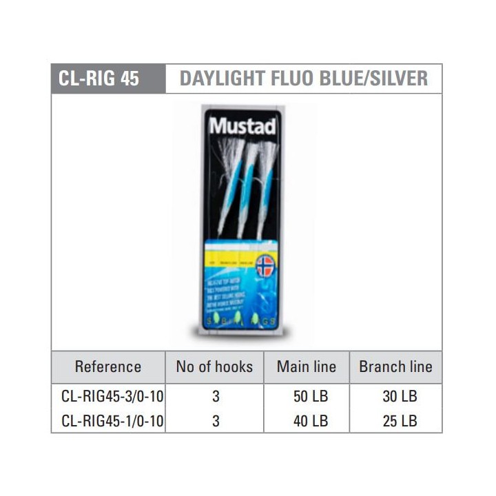 Mustad DAYLIGHT FLUO azul/prata (3 ganchos)