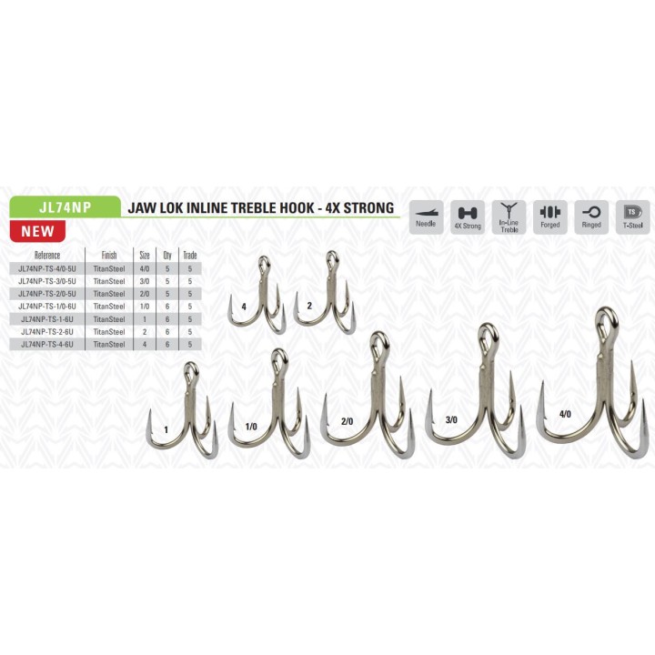 JAW LOK INLINE TREBLE HOOK - 4X STRONG
