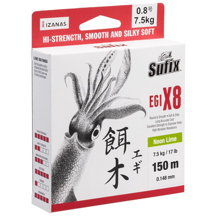 SUFIX EGI X8 150 metros TRENZADO NEON CHARTREUSE