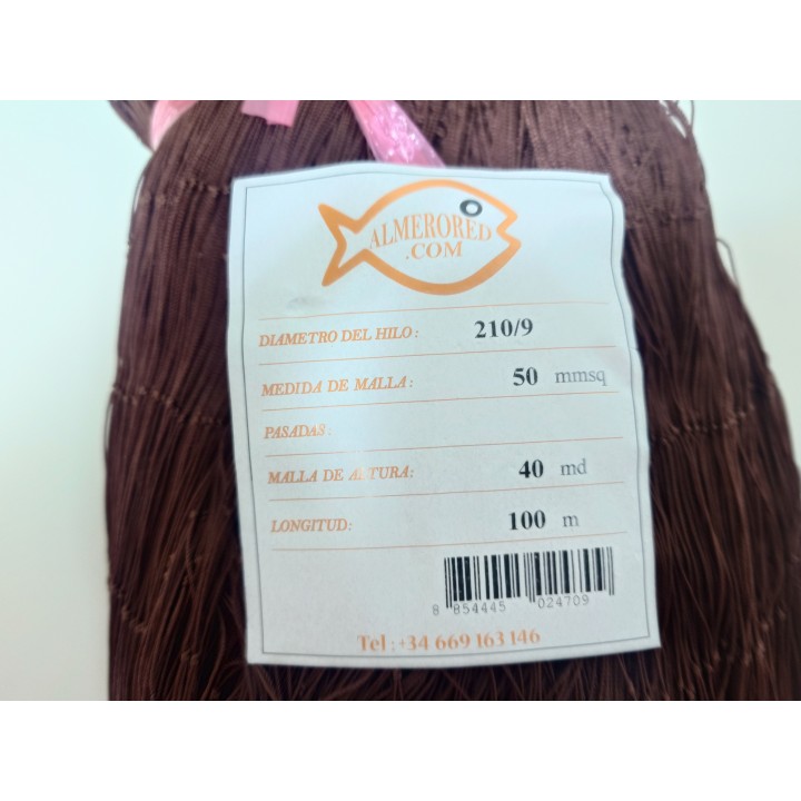 Filet de pêche ALMERORED 210/9 : Double noeud, 50mmsq, 40md, maille 100mts