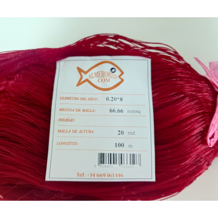DK YOKO Multinono Net: 0.20mm x 8, 66.66mmsqMalha, 20md, 100m - Vermelho