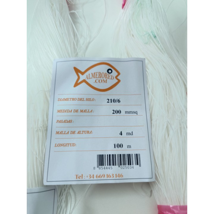 Rete da pesca ALMERORED 210/6: Doppio nodo in nylon, 200mmsq, 4md, maglia 100m - Bianco