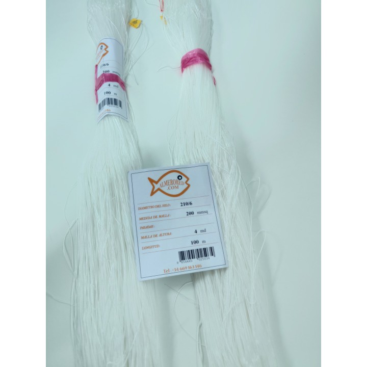 Filet de pêche ALMERORED 210/6 : Nylon Double Knot, 200mmsq, 4md, maille 100m - Blanc