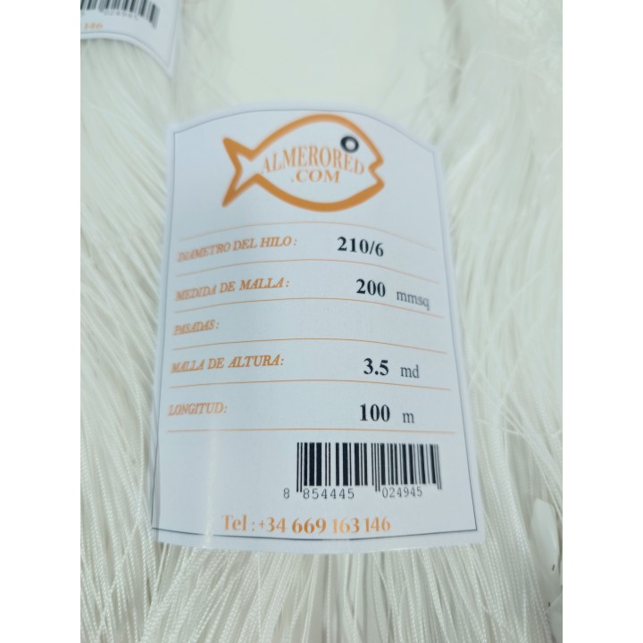 Redes de Pesca ALBITANAS 210/6: Doble Nudo, Malla 200mm, 3.5md, 100mts