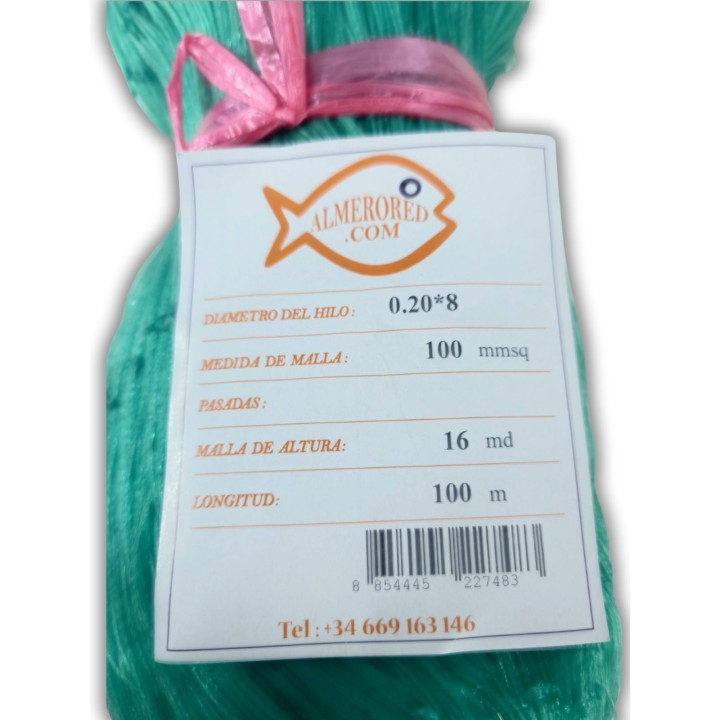 Filet ALMERORED 0.20mm x 8 h, 100mmsq, 16 Mesh, 100m - Vert