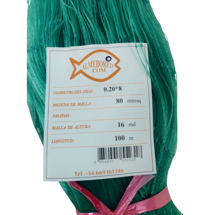 Multifilament Netz ALMERORED 0.20mm x 8 x 80mmsq Grün 100m - Top