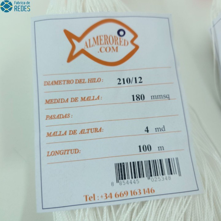 Net Nylon Nó Duplo Albitanas 210/12 x 180mmsq x 4md x 100mts