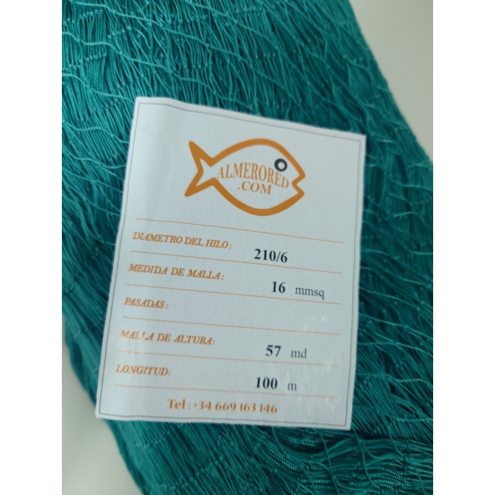 Filet en nylon 210/6 x 16 mm² x 57 md x 100 m - Vert