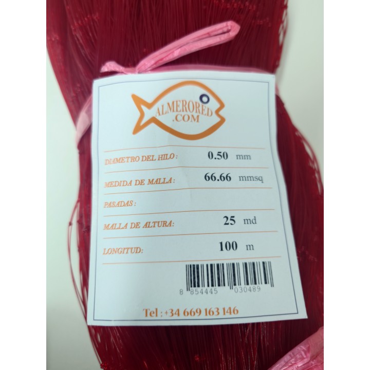 Red Monofilamento 0.50mm x 66.66mmsq x 25 Mallas x 100m - Rojo