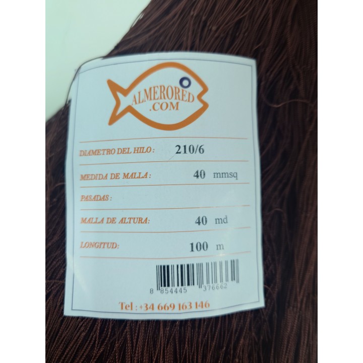 Netz aus Nylon Multifilament Doppelknoten 210/6 x 40mmsq x 40 Meshes x 100m - Braun