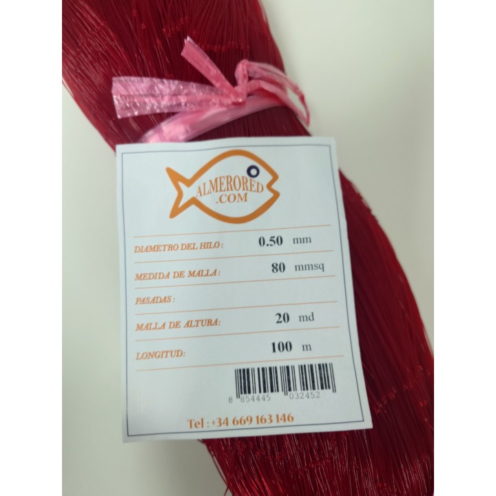 Netze aus Monofilament 0.50mm x 80 mm2 x 20 Massen (3.20m) x 100 m - Rot