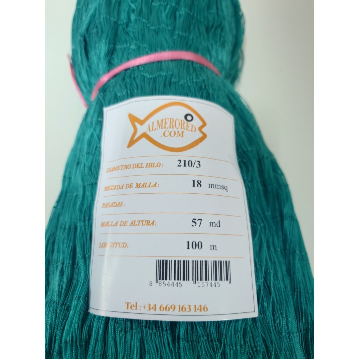 Green 210/3 multifilament nylon net with a mesh size of 18 mm2