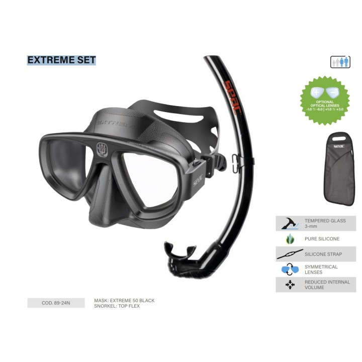 Seac Extreme snorkel set - Mask and snorkel, admits graduated lenses