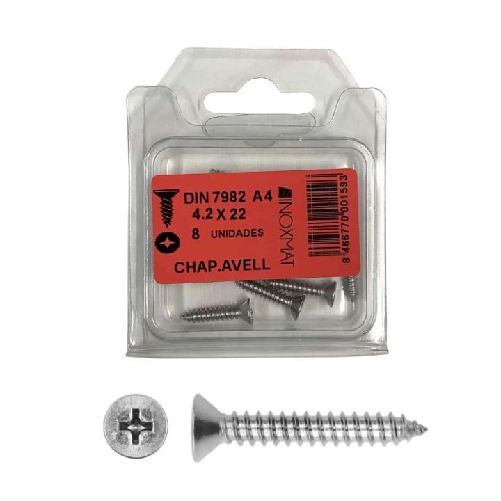 DIN 7982 Tornillo rosca chapa avellanado phillips - Blíster práctico