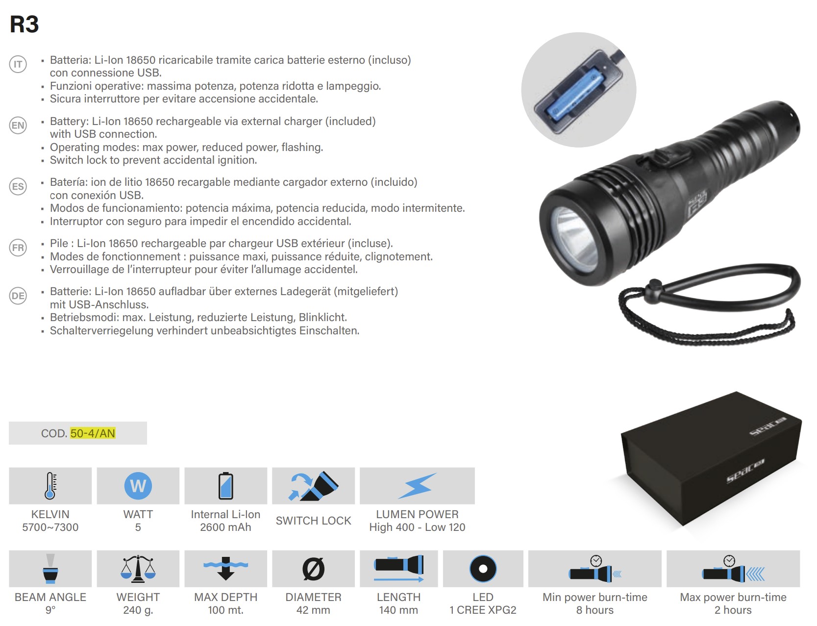 literna recargable buceo